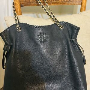 Tory Burch Thea Pebbled Black Leather  Shoulder Bag
